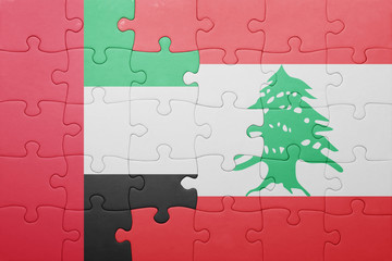 puzzle with the national flag of lebanon and united arab emirates
