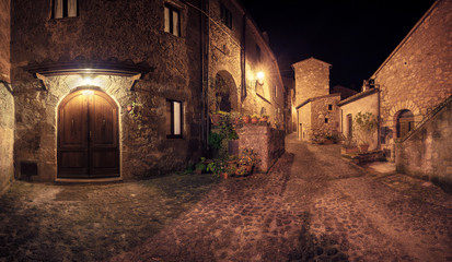 Fototapeta na wymiar Medieval town Sorano street at night