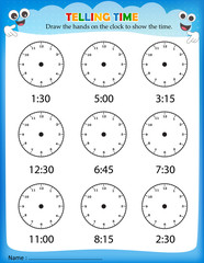 Naklejka premium Telling time worksheet