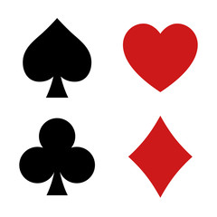 Obraz premium Playing card spade, heart, club, diamond suit flat icon for apps and websites