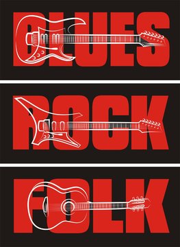 outlines guitars on the rock, blues, folk background