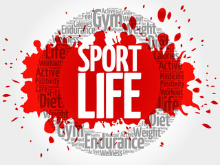 Sport Life circle stamp word cloud, fitness, sport, health concept