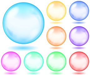 Multicolored transparent spheres. Transparency only in vector