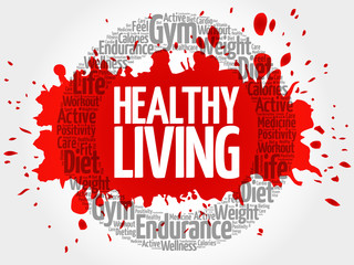 Healthy Living circle word cloud, health concept