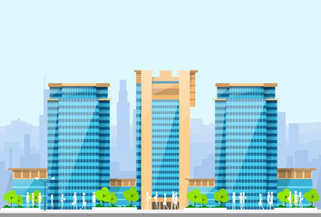City Skylines Blue Illustration Architecture Modern Building Cityscape