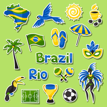 Collection of Brazil sticker objects and cultural symbols