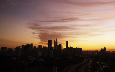 City skyline silhouette Kuala Lumpur
