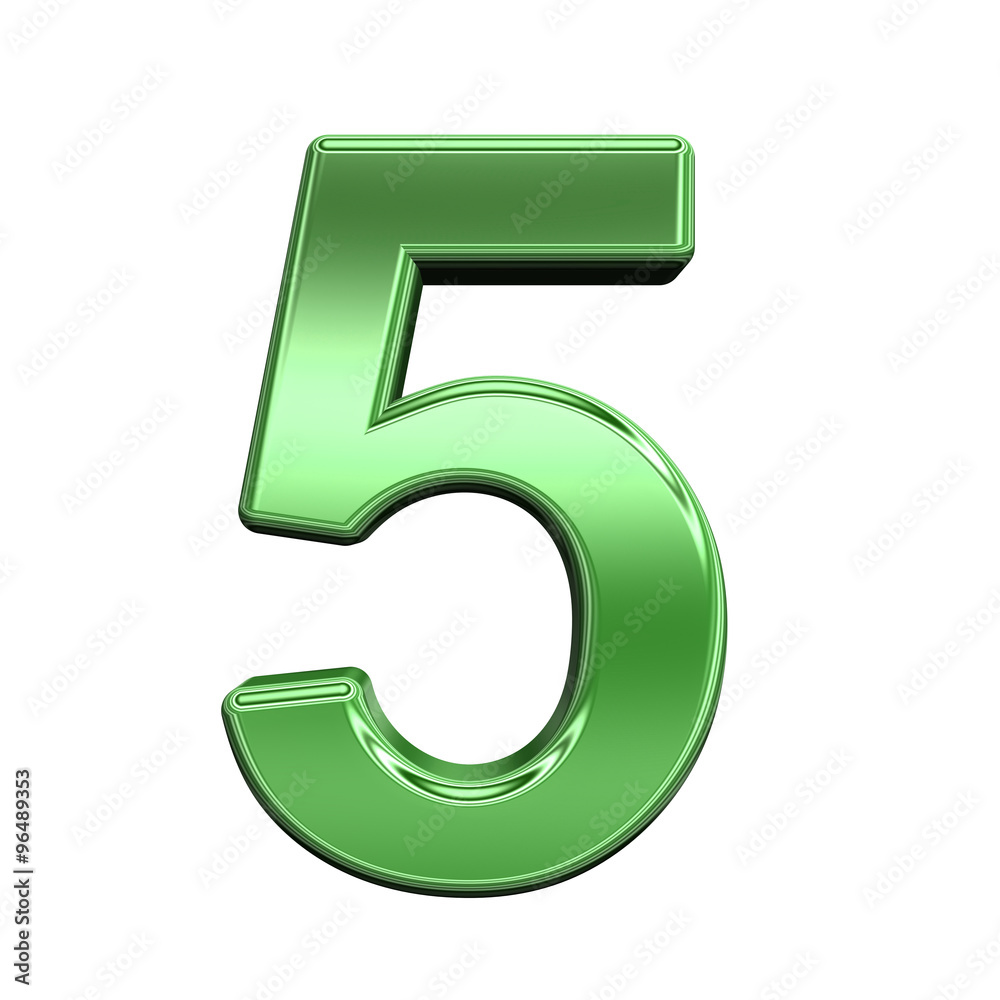 Fototapete one digit from shiny green alphabet set, isolated on white. computer generated 3d photo rendering.