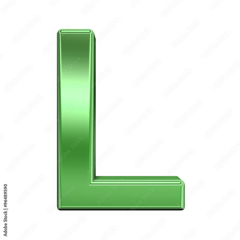 Fototapete one letter from shiny green alphabet set, isolated on white. computer generated 3d photo rendering.