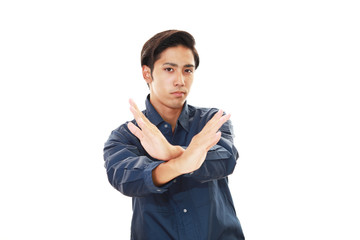 禁止の意思表示をする作業員
