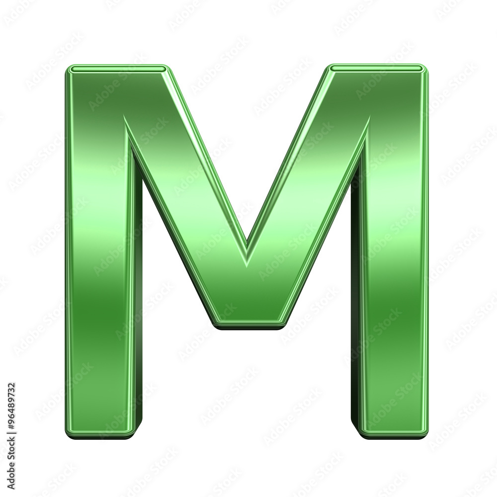 Fototapete one letter from shiny green alphabet set, isolated on white. computer generated 3d photo rendering.