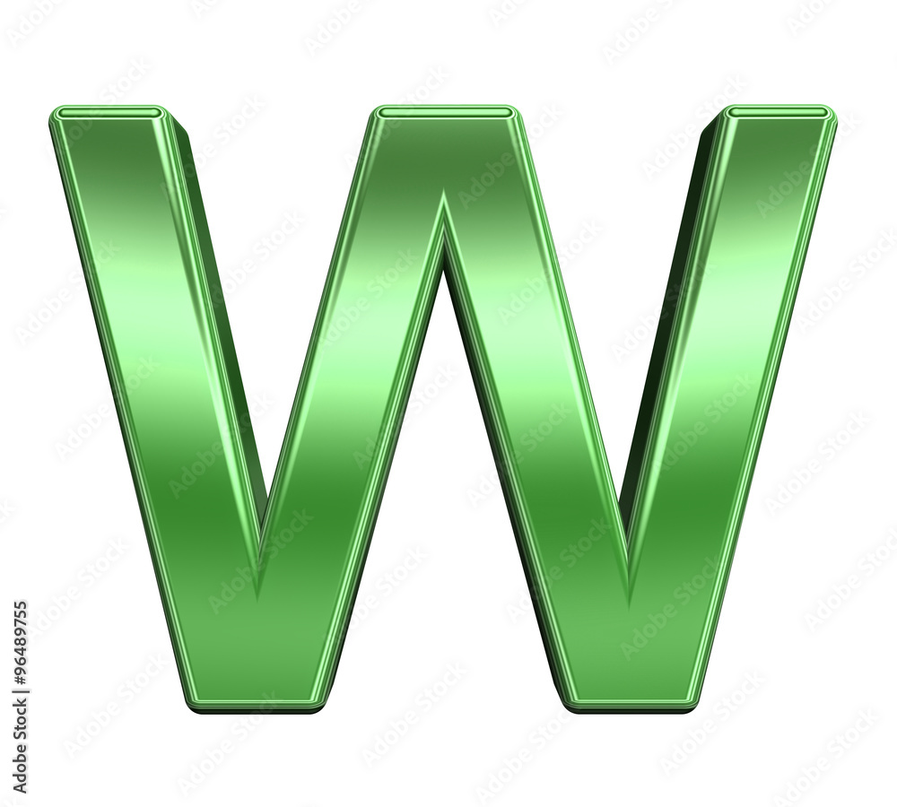 Fototapete one letter from shiny green alphabet set, isolated on white. computer generated 3d photo rendering.