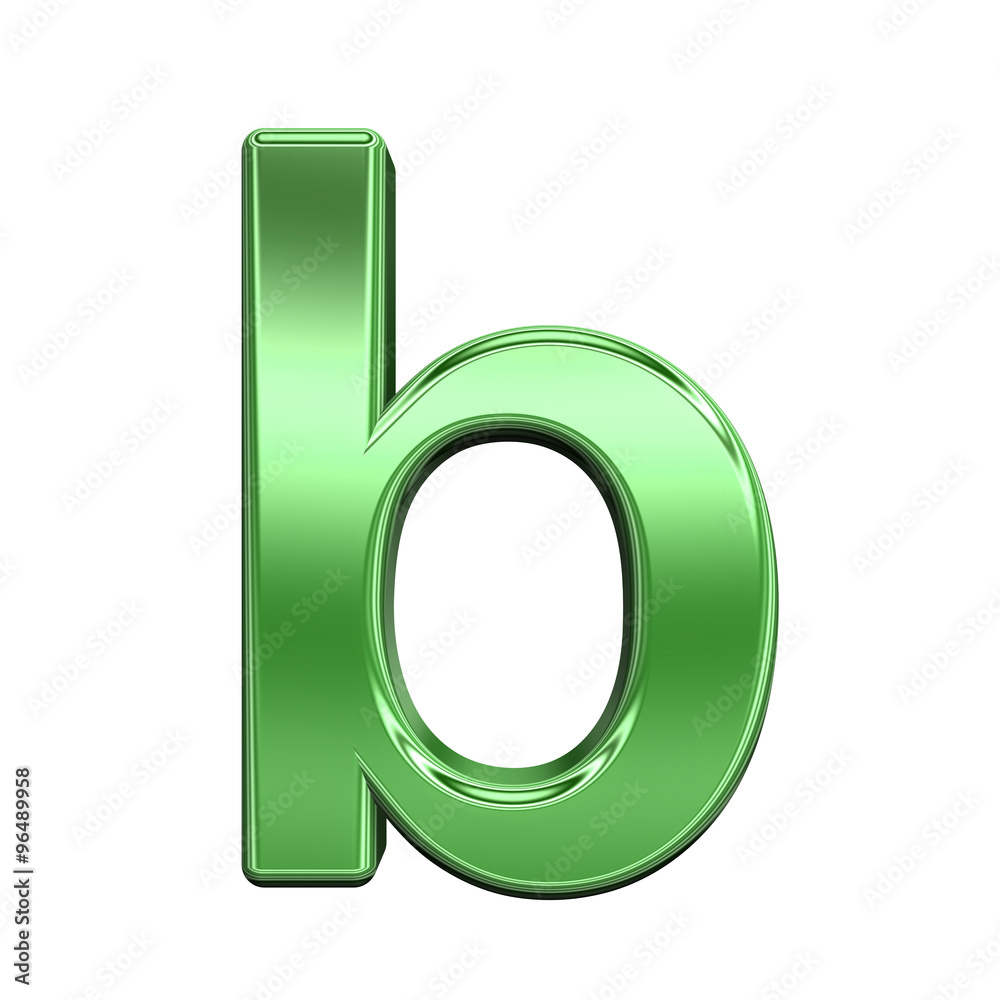 Fototapete One lower case letter from shiny green alphabet set, isolated on white. Computer generated 3D photo rendering.