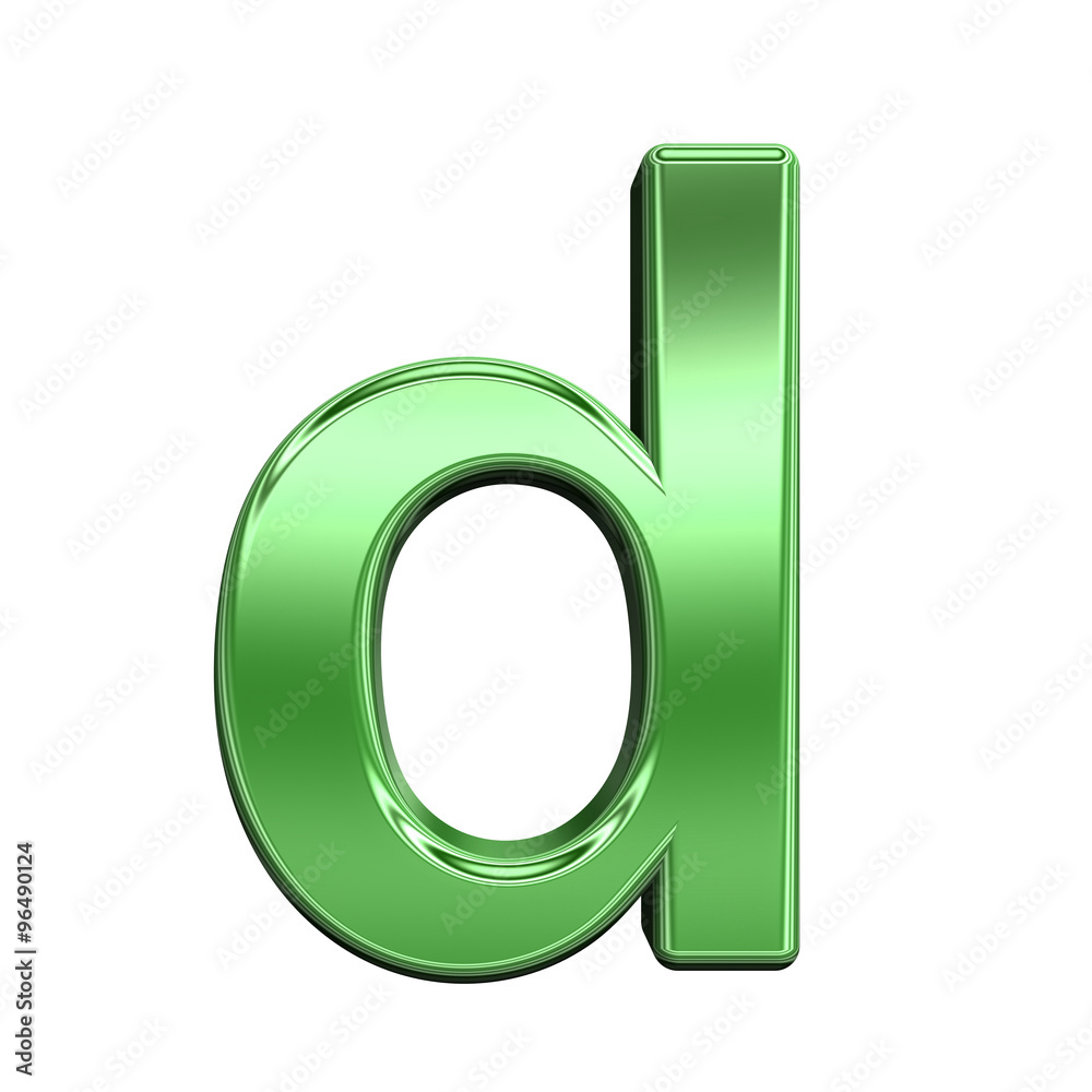 Fototapete One lower case letter from shiny green alphabet set, isolated on white. Computer generated 3D photo rendering.