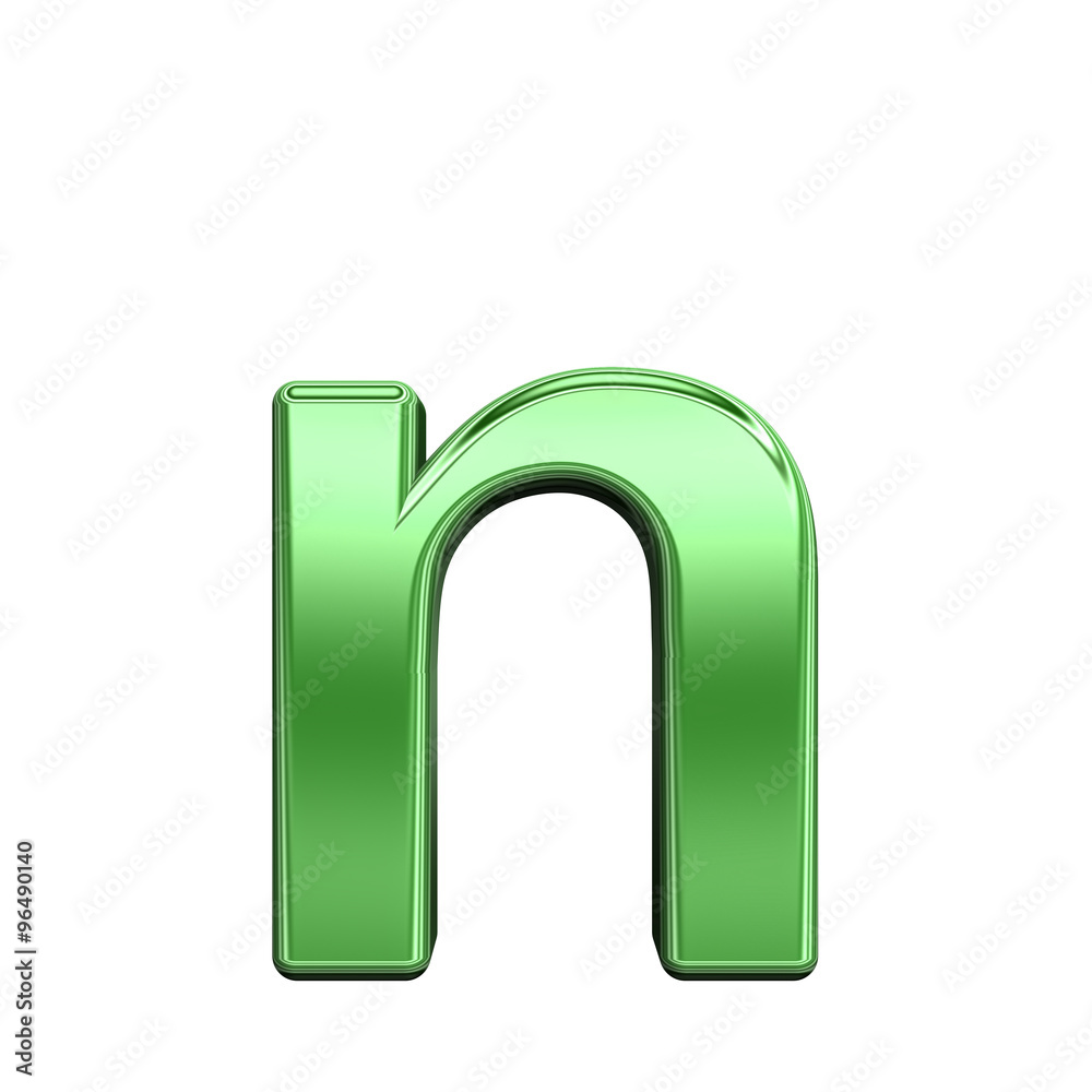 Fototapete one lower case letter from shiny green alphabet set, isolated on white. computer generated 3d photo 
