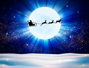 Obraz na płótnie Canvas Vector reindeer and Santa Claus on moon background. 
