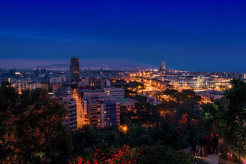 Fototapeta premium Aerial view of Barcelona, Spain at night
