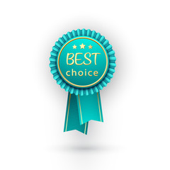 Vector best choice blue label with ribbons.
