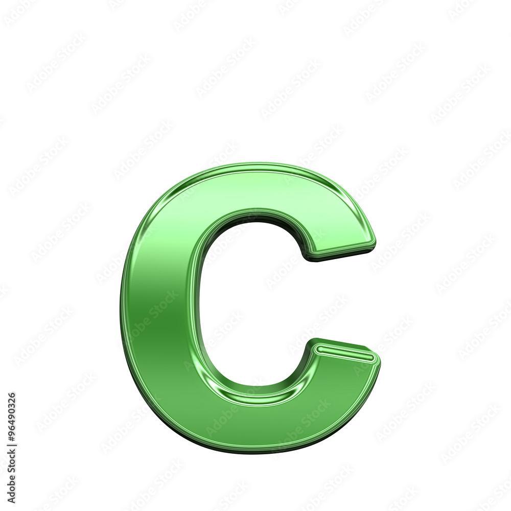 Fototapete one lower case letter from shiny green alphabet set, isolated on white. computer generated 3d photo 
