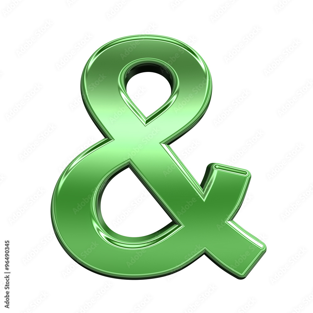Fototapete one letter from shiny green alphabet set, isolated on white. computer generated 3d photo rendering.