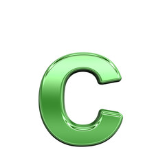 One lower case letter from shiny green alphabet set, isolated on white. Computer generated 3D photo rendering.