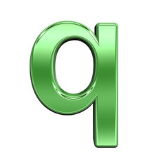 One lower case letter from shiny green alphabet set, isolated on white. Computer generated 3D photo rendering.