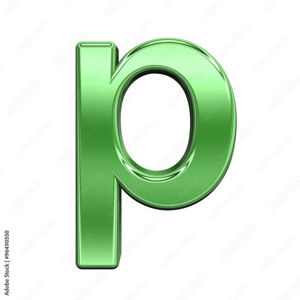 Fototapete one lower case letter from shiny green alphabet set, isolated on white. computer generated 3d photo 