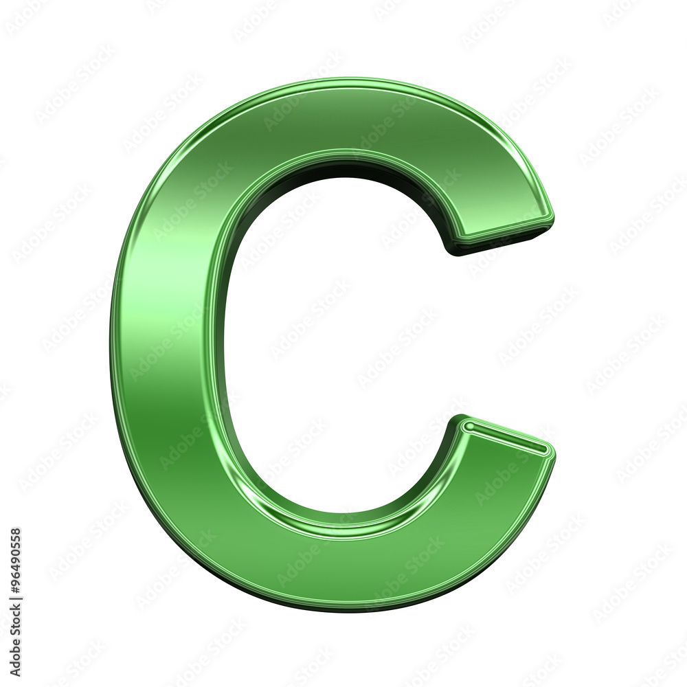 Fototapete one letter from shiny green alphabet set, isolated on white. computer generated 3d photo rendering.