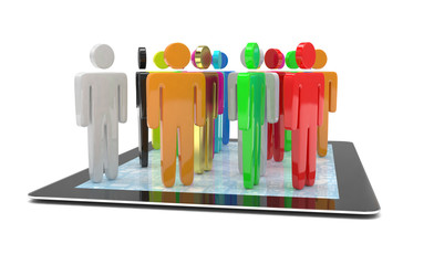 group of people figures on tablet PC, 3d render