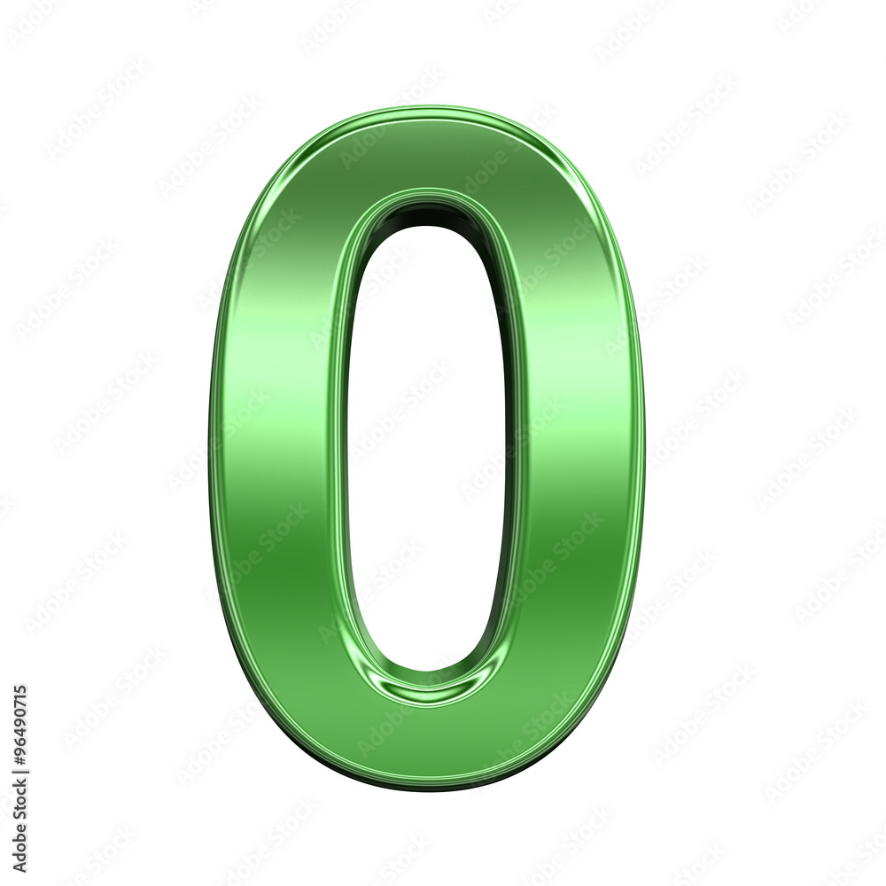 Fototapete one digit from shiny green alphabet set, isolated on white. computer generated 3d photo rendering.