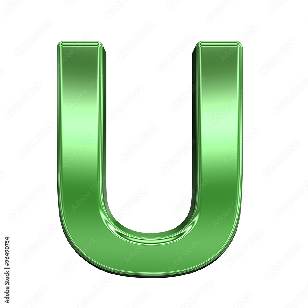 Fototapete one letter from shiny green alphabet set, isolated on white. computer generated 3d photo rendering.