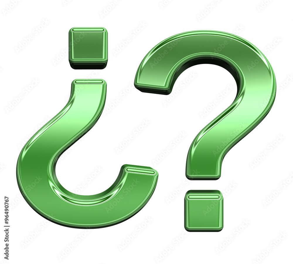 Fototapete question mark from shiny green alphabet set, isolated on white. computer generated 3d photo renderin