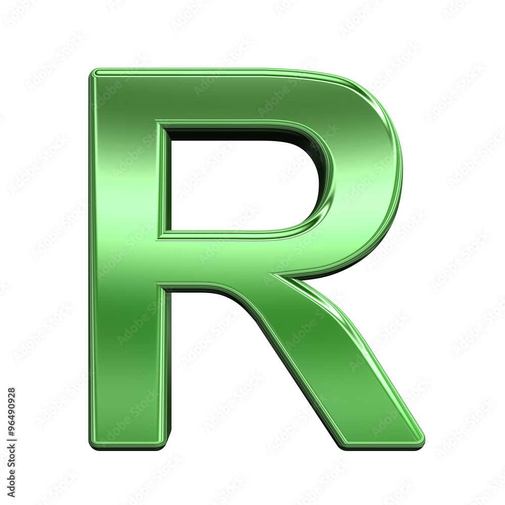 Fototapete one letter from shiny green alphabet set, isolated on white. computer generated 3d photo rendering.