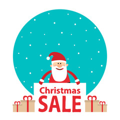santa claus with banner and gift boxes.christmas sale