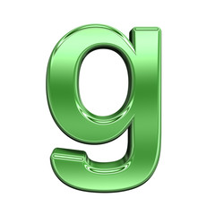 One lower case letter from shiny green alphabet set, isolated on white. Computer generated 3D photo rendering.