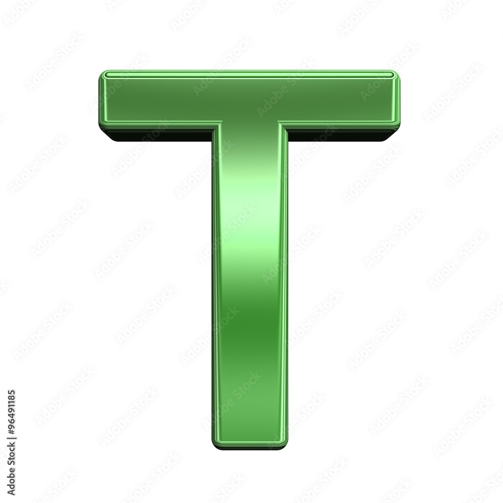 Fototapete one letter from shiny green alphabet set, isolated on white. computer generated 3d photo rendering.