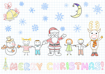 Vector sketchs - Santa Claus and children