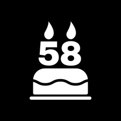 The birthday cake with candles in the form of number 58 icon. Birthday symbol. Flat
