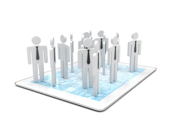 group of people figures on tablet PC, 3d render
