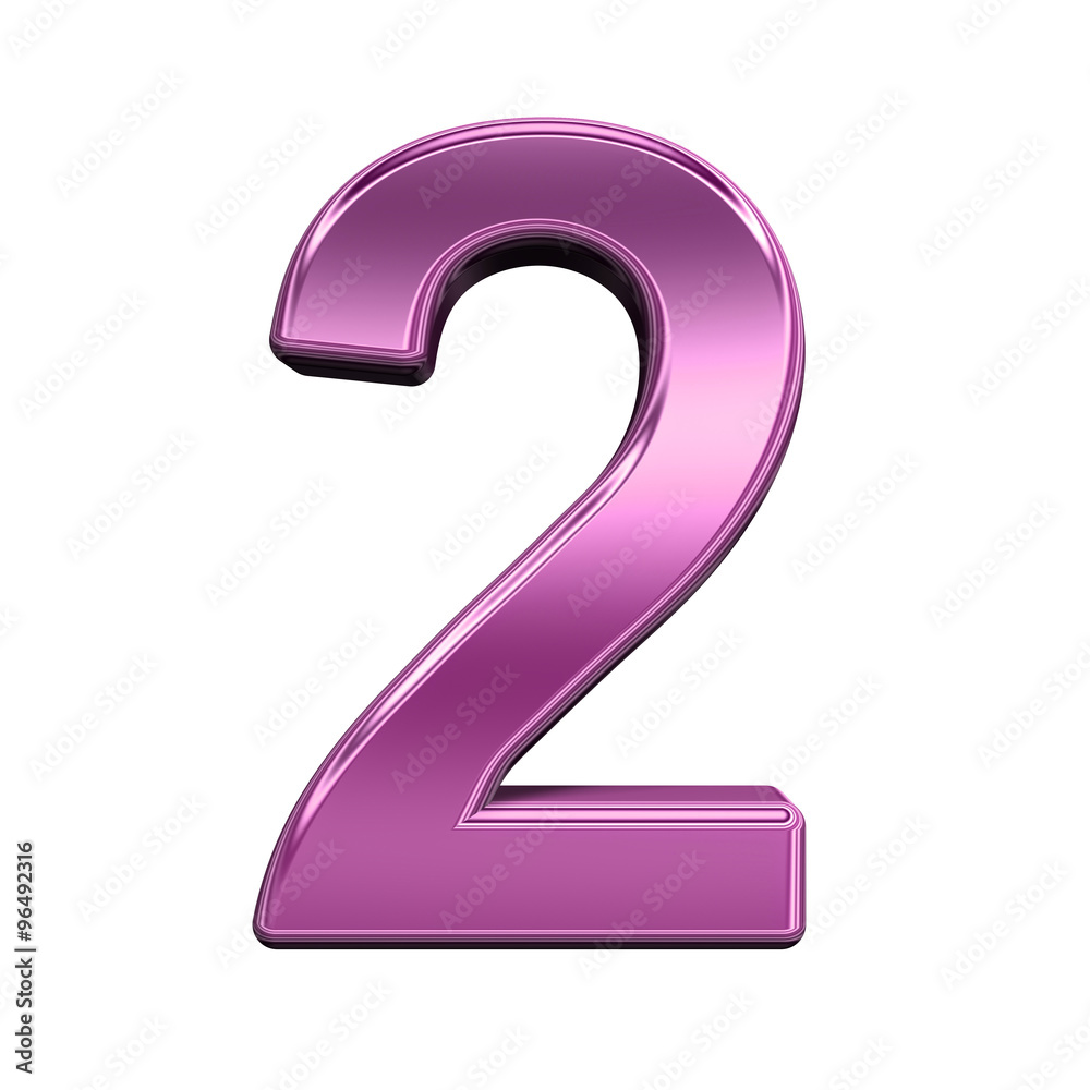 Fototapete one digit from shiny pink alphabet set, isolated on white. computer generated 3d photo rendering.