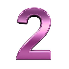 One digit from shiny pink alphabet set, isolated on white. Computer generated 3D photo rendering.