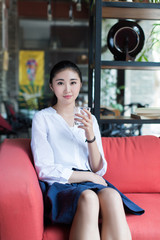 beautiful woman drinking water