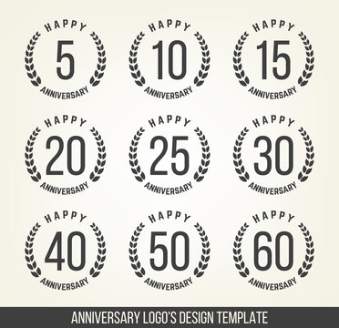 Vector set of anniversary signs, symbols. 5,10, 15, 20, 25, 30, 40, 50,60 years jubilee design elements collection. 5th,10th, 15th, 20th, 25th, 30th,  40th, 50th,60th anniversary logo.