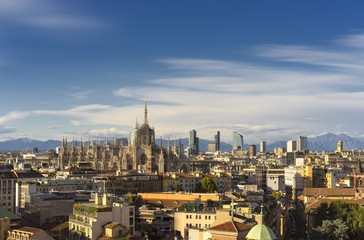 Milan, 2015 panoramic skyline with alps on background - 96493562