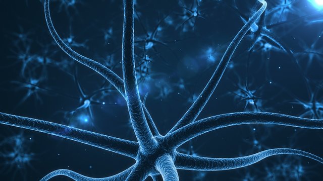 Neurons with electric impulses.Real Neuron synapse network 3D animation.