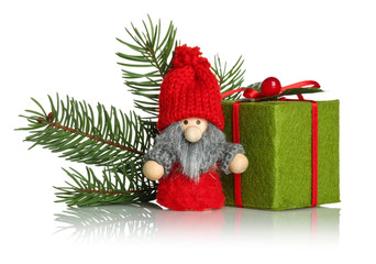 Christmas gift boxes and tree branch