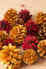 Painted pine cones as Christmas Ornaments