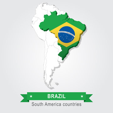 Brazil. All the countries of South America. Flag version.