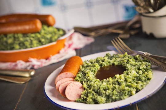Dutch food: kale with smoked sausage or 'Boerenkool met worst'