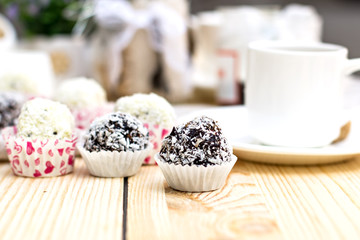 Homemade candy with coconut powder